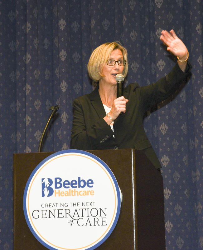 Emcee Bridget Buckaloo, MSN, RNC-OB, executive director of Women's and Children's Health at Beebe Healthcare, welcomes the crowd for an evening of girl talk and health empowerment, and honoring women in the community.